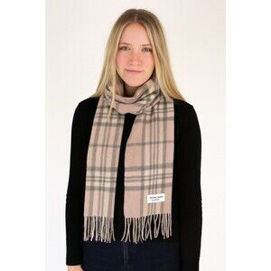 Edinburgh 100% Lamb’s Wool Scotland Pink/Gray Plaid Fringe Scarf See Pics